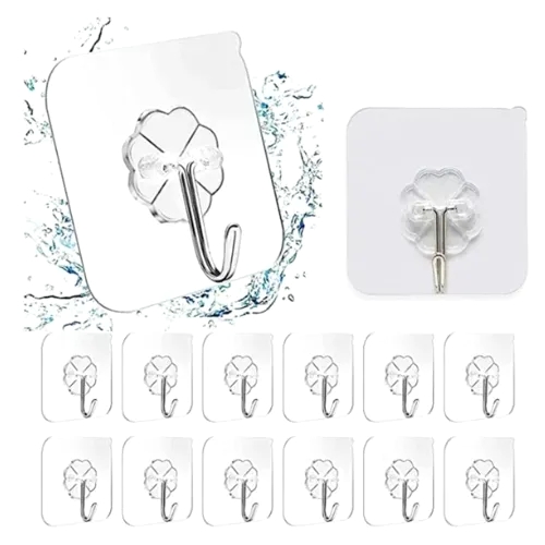 12 Pcs Hanger Hook Transparent Strong Self Adhesive Door Wall Hanger Hooks